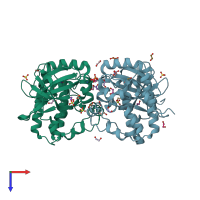 PDB entry 5o23 coloured by chain, top view.