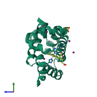PDB entry 5o27 coloured by chain, side view.