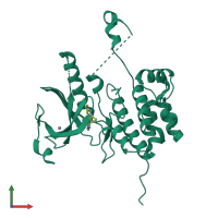 Monomeric assembly 1 of PDB entry 5o2b coloured by chemically distinct molecules, front view.