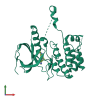 Monomeric assembly 2 of PDB entry 5o2b coloured by chemically distinct molecules, front view.