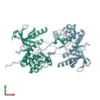 PDB entry 5o2b coloured by chain, front view.