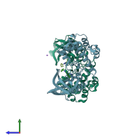 PDB entry 5o2b coloured by chain, side view.