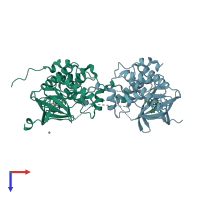 PDB entry 5o2b coloured by chain, top view.