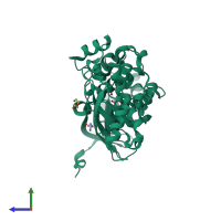 PDB entry 5o2c coloured by chain, side view.