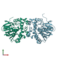 PDB entry 5o2g coloured by chain, front view.