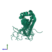 PDB entry 5o2v coloured by chain, ensemble of 20 models, side view.