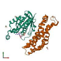 PDB entry 5o33 coloured by chain, front view.