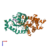 PDB entry 5o33 coloured by chain, top view.