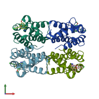 PDB entry 5o3b coloured by chain, front view.
