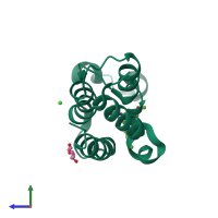 PDB entry 5o3c coloured by chain, side view.
