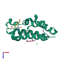 Monomeric assembly 1 of PDB entry 5o3h coloured by chemically distinct molecules, top view.