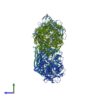 PDB entry 5o3u coloured by chain, side view.