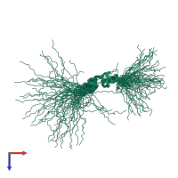 PDB entry 5o57 coloured by chain, ensemble of 70 models, top view.