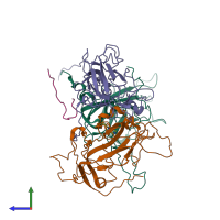 PDB entry 5o5p coloured by chain, side view.