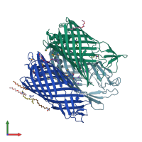 PDB entry 5o65 coloured by chain, front view.