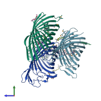 PDB entry 5o65 coloured by chain, side view.