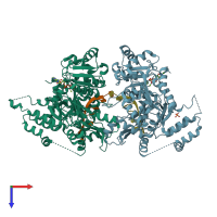 PDB entry 5o6b coloured by chain, top view.