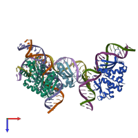 PDB entry 5o6i coloured by chain, top view.