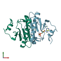 PDB entry 5o8i coloured by chain, front view.