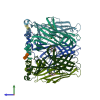 PDB entry 5o8t coloured by chain, side view.