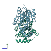 PDB entry 5o8z coloured by chain, side view.