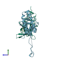 PDB entry 5o9m coloured by chain, side view.