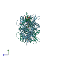 PDB entry 5o9v coloured by chain, side view.