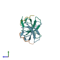 PDB entry 5ob2 coloured by chain, side view.