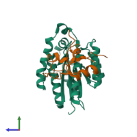 PDB entry 5obz coloured by chain, side view.