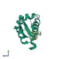 PDB entry 5oc8 coloured by chain, side view.