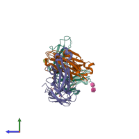 PDB entry 5occ coloured by chain, side view.