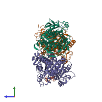 PDB entry 5ocu coloured by chain, side view.
