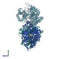 PDB entry 5od2 coloured by chain, side view.