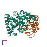PDB entry 5oe7 coloured by chain, top view.