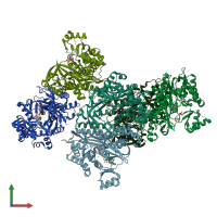 PDB entry 5oes coloured by chain, front view.