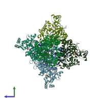 PDB entry 5oes coloured by chain, side view.