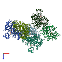 PDB entry 5oes coloured by chain, top view.