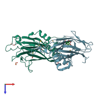 PDB entry 5of1 coloured by chain, top view.