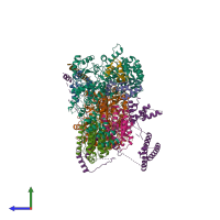 PDB entry 5of4 coloured by chain, side view.