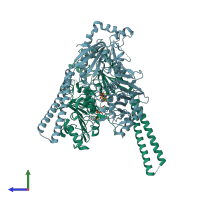 PDB entry 5ofa coloured by chain, side view.