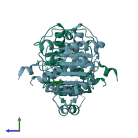 PDB entry 5ofm coloured by chain, side view.