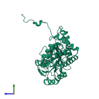 PDB entry 5og0 coloured by chain, side view.