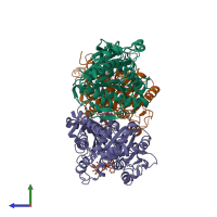 PDB entry 5ogc coloured by chain, ensemble of 2 models, side view.