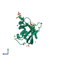 PDB entry 5ogh coloured by chain, side view.