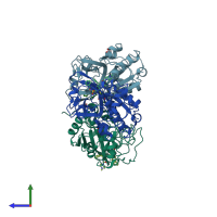 PDB entry 5ogr coloured by chain, side view.