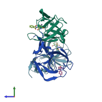 PDB entry 5oh1 coloured by chain, side view.