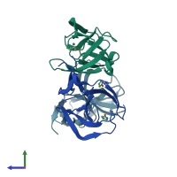 PDB entry 5oh2 coloured by chain, side view.