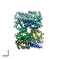 PDB entry 5ohe coloured by chain, side view.