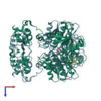 PDB entry 5ohx coloured by chain, top view.
