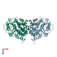 PDB entry 5oi1 coloured by chain, top view.